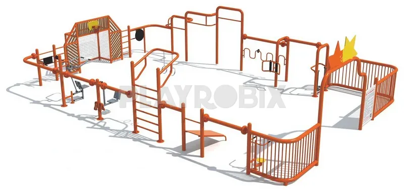 Circuito deportivo con canasta y portería